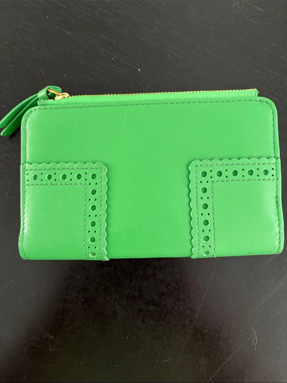 Tory Burch Bright Green Scalloped Zip Wallet